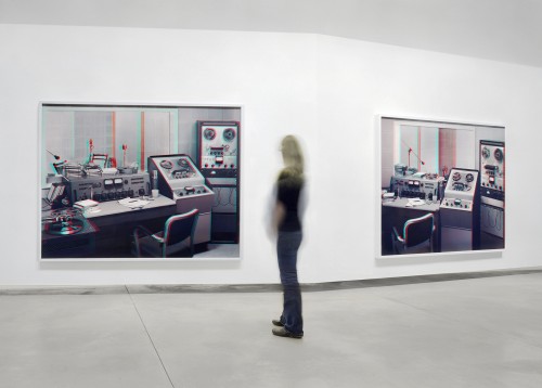 Mark Soo. That's That's Alright Alright Mama Mama, 2008. Two stereographic c-prints, 3D glasses, double-banked wall installation. Each print 180 x 236 cm, wall: 914 x 305 x 62d cm. Photograph: Robert Keziere.